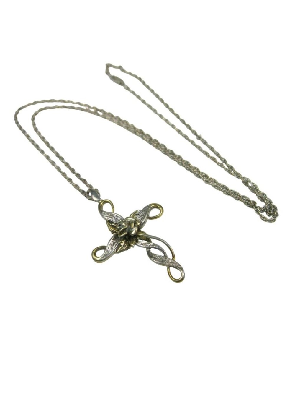 Gorham Sterling Silver Cross Necklace Gold Tone Vintage 24 inch Chain 9 gram